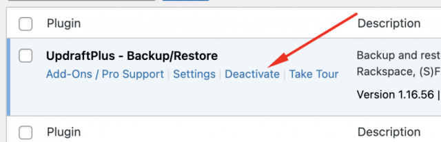 Deactivating free UpdraftPlus