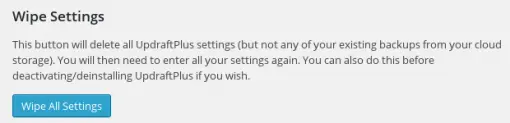 Wipe UpdraftPlus settings