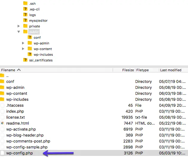 Wp config php file location