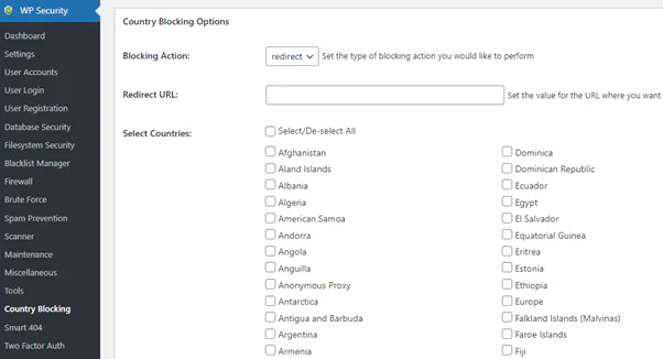 Country blocking options