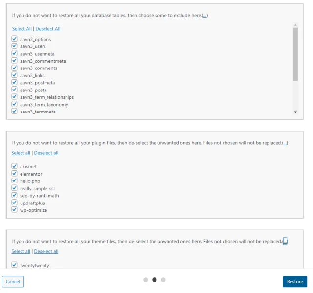 Migration guide choose what to restore