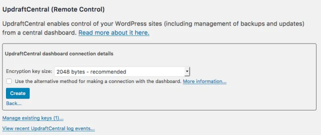 UpdraftCentral rc panel