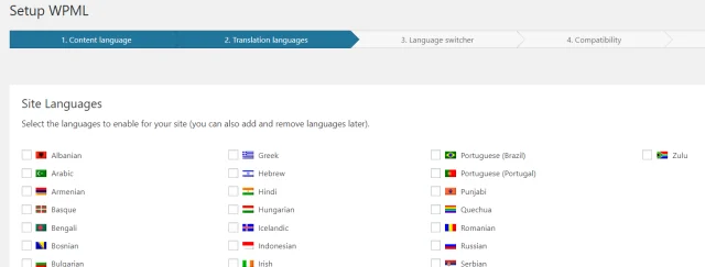 Site language list selection