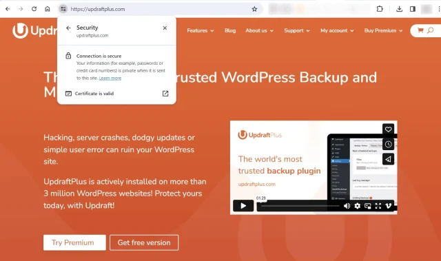 Active ssl certificate example on a website