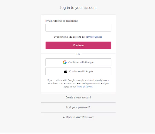 Login window WordPress