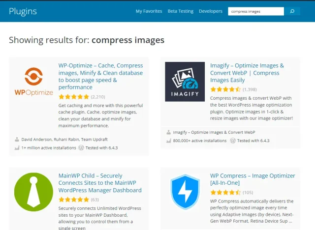 WordPress directory compress images screenshot