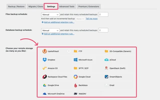 Remote storage UpdraftPlus