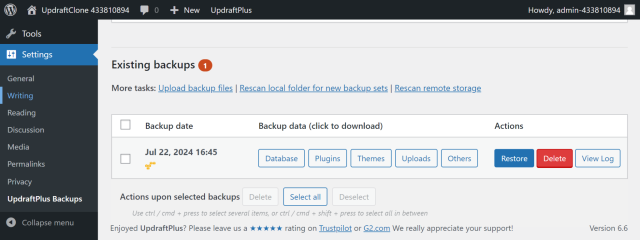Backup secured on amazon s3 message