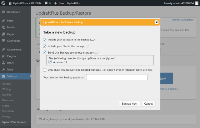 Start the backup process