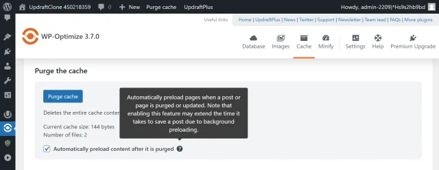 Automatic preload feature WP-Optimize