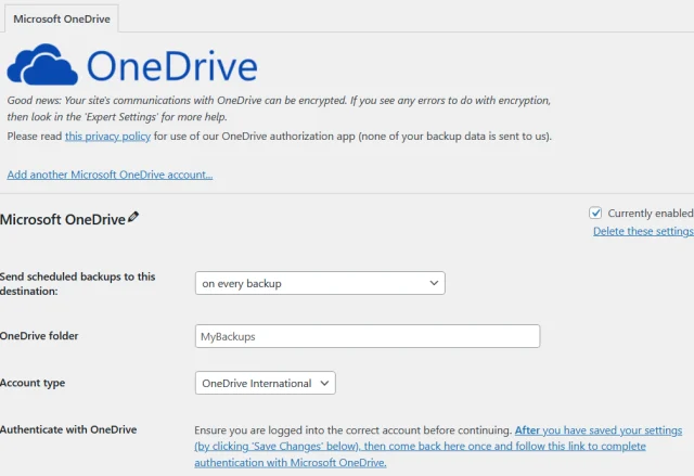 Onedrive settings