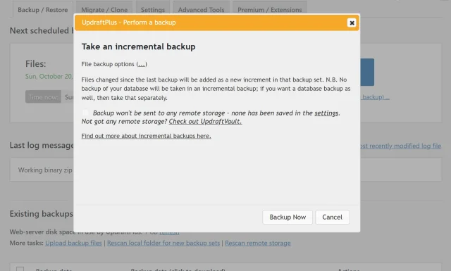 Take incremental backup